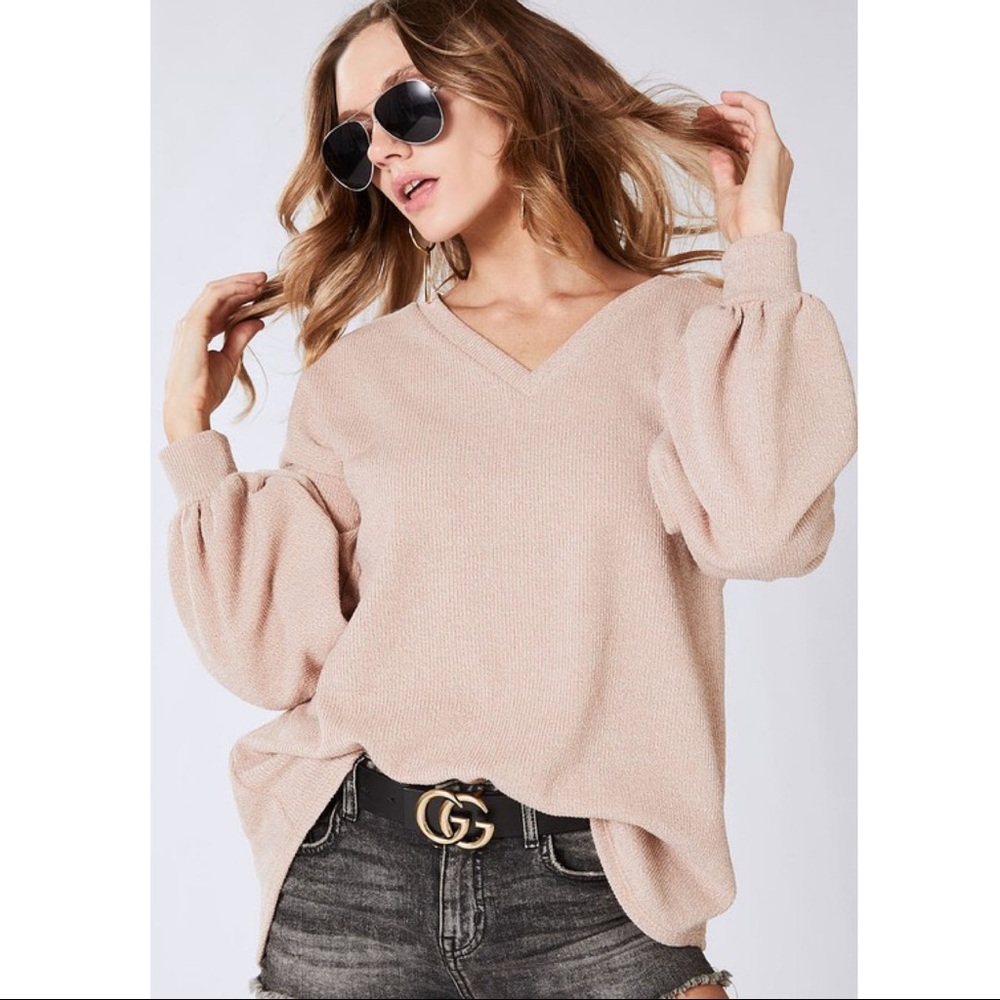 NEW YOU HACCI KNIT V NECK TUNIC-TAUPE - Picture 3 of 4
